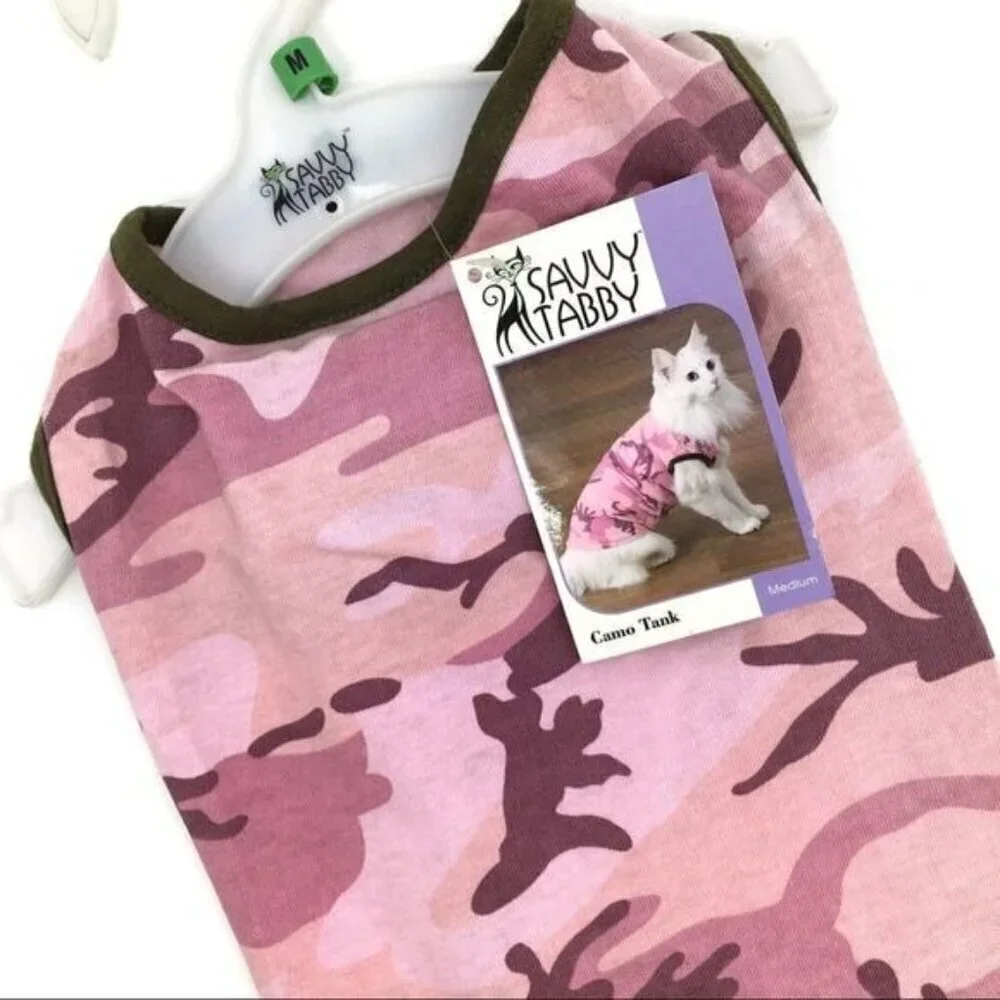 Savvy Tabby Pink Camouflage Cat Shirt Medium